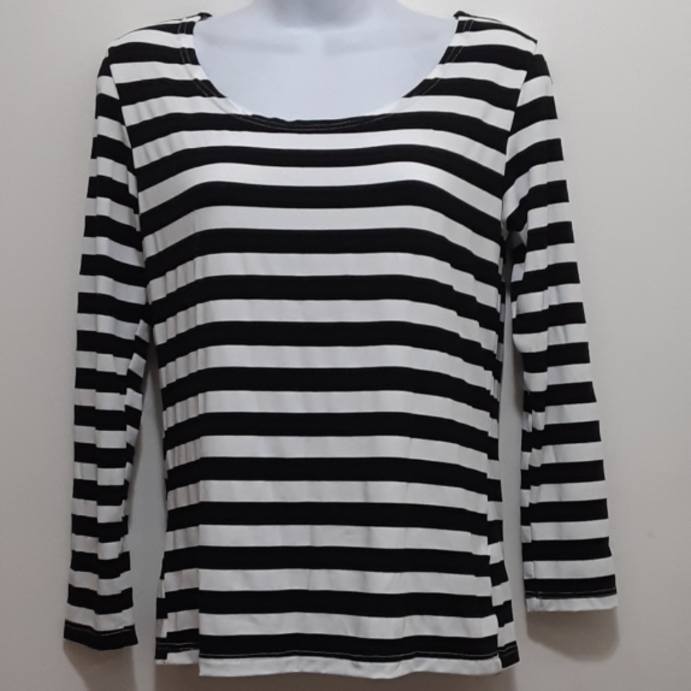 Kalvon Fu Top XL Black White Stripe  Long Sleeved
